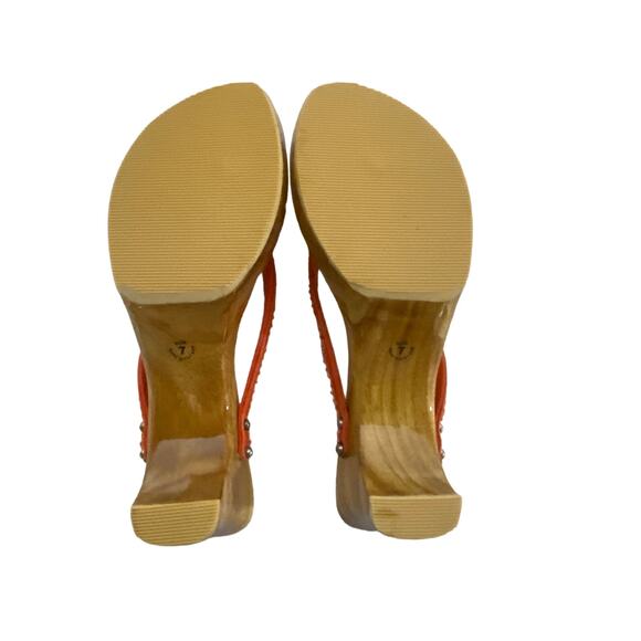 Woodies Sandals Size 7 Hand Painted Brown and Orange With Palm Tree and Moon - Picture 6 of 9